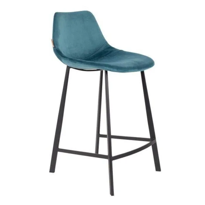 Flitsaanbieding Dutchbone Franky Velvet barkruk-Petrol-Zithoogte 65 cm