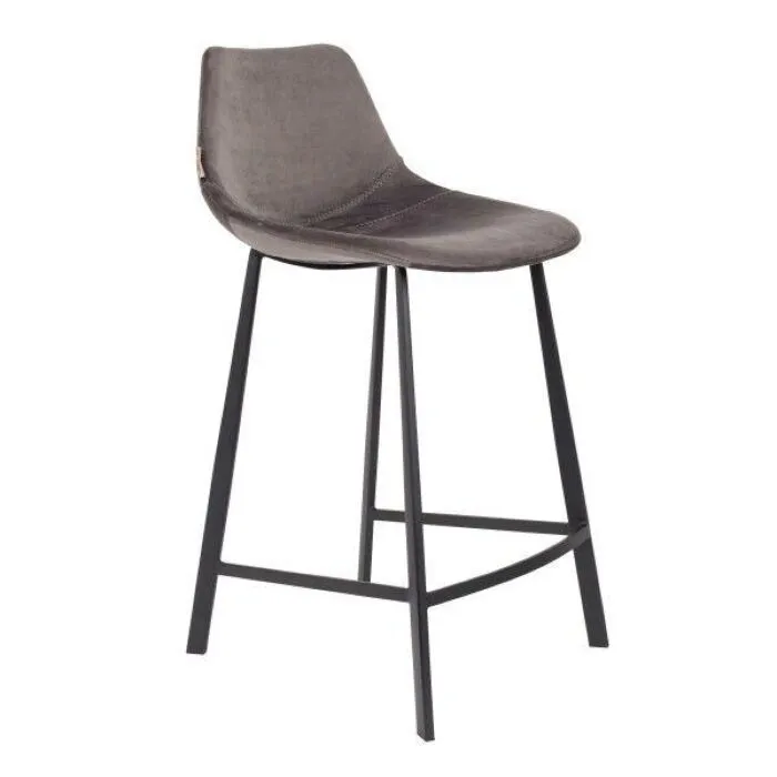 Dutchbone Franky Velvet barkruk-Donker grijs-Zithoogte 65 cm Betaalbaar