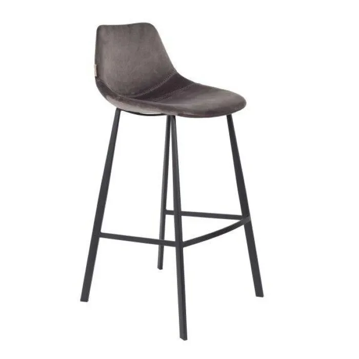 Dutchbone Franky Velvet barkruk-Donker grijs-Zithoogte 80 cm Weekendaanbieding