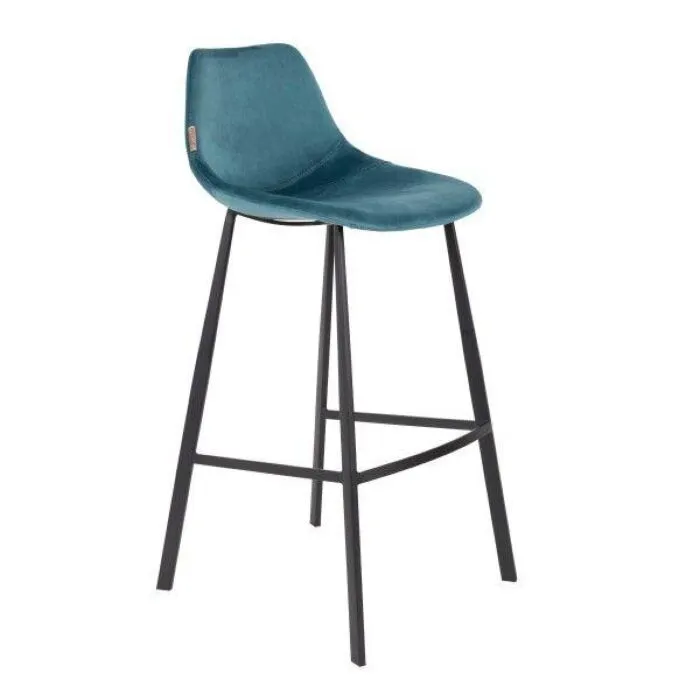 Gereduceerde Prijs Dutchbone Franky Velvet barkruk-Petrol-Zithoogte 80 cm