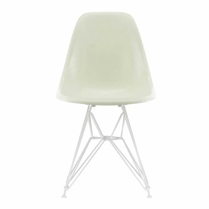Vitra Eames DSR Fiberglass stoel met wit onderstel-Parchment Gereduceerde Prijs