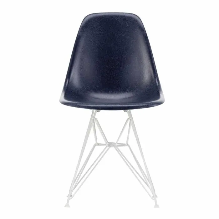 Vitra Eames DSR Fiberglass stoel met wit onderstel-Navy Blue Gereduceerde Prijs