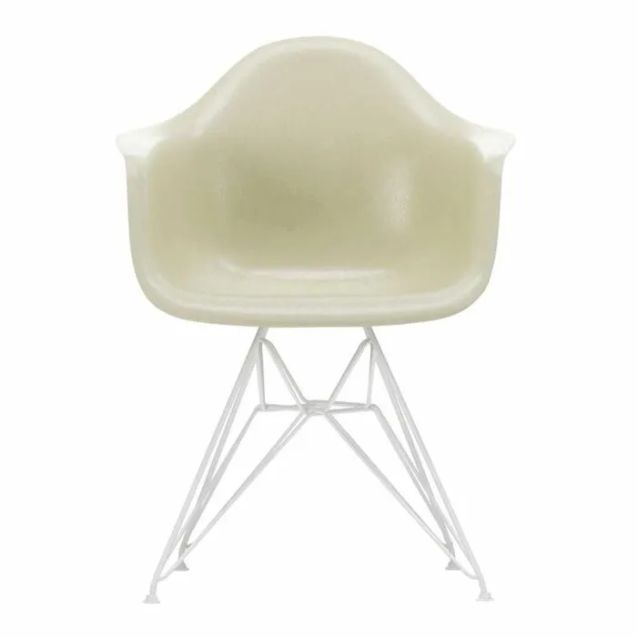 Express Levering Vitra Eames DAR Fiberglass stoel met wit onderstel-Parchment