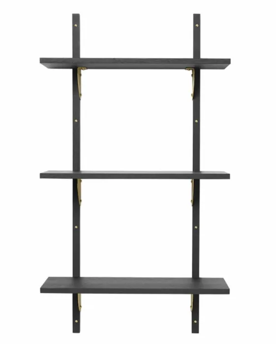 Betrouwbaar Ferm Living Sector Triple Narrow wandplank-Zwart-Messing beugel