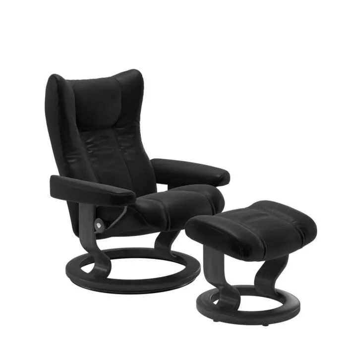 Korting Stressless Wing M Classic relaxfauteuil+hocker-Batick Black-Grijs