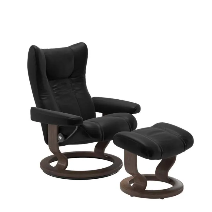 Lage Kosten Stressless Wing M Classic relaxfauteuil+hocker-Batick Black-Walnoot