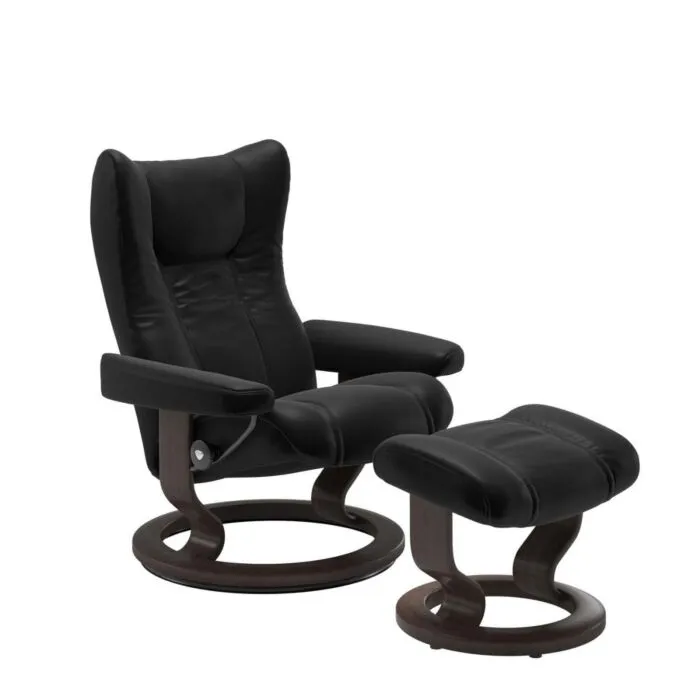 Stressless Wing M Classic relaxfauteuil+hocker-Batick Black-Wenge Betaalbaar