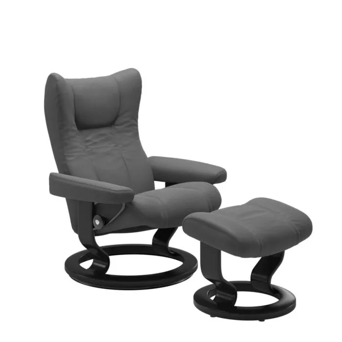 Speciale Aanbieding Stressless Wing M Classic relaxfauteuil+hocker-Batick Grey-Zwart