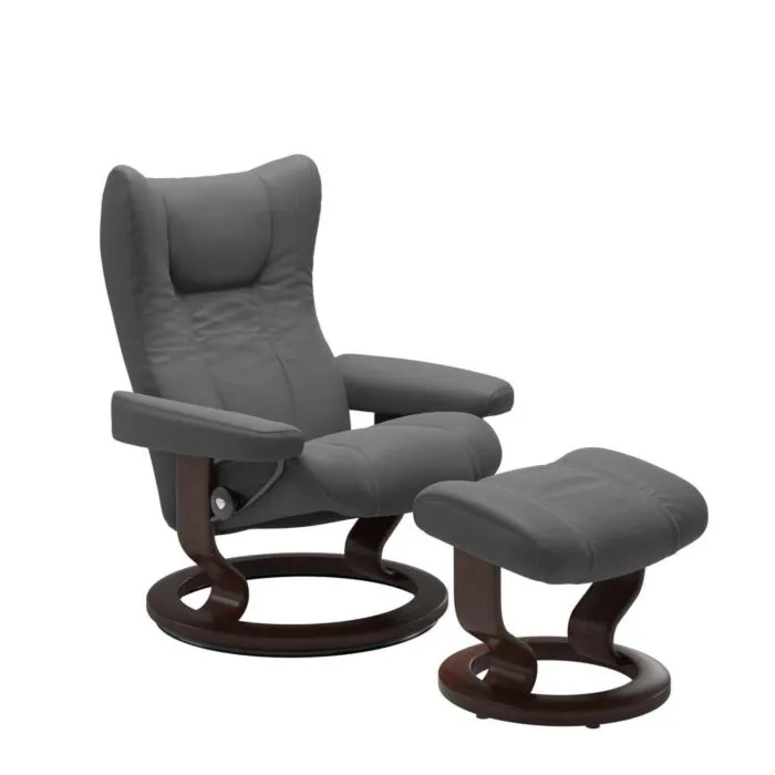 Stressless Wing M Classic relaxfauteuil+hocker-Batick Grey-Bruin Gratis Retour