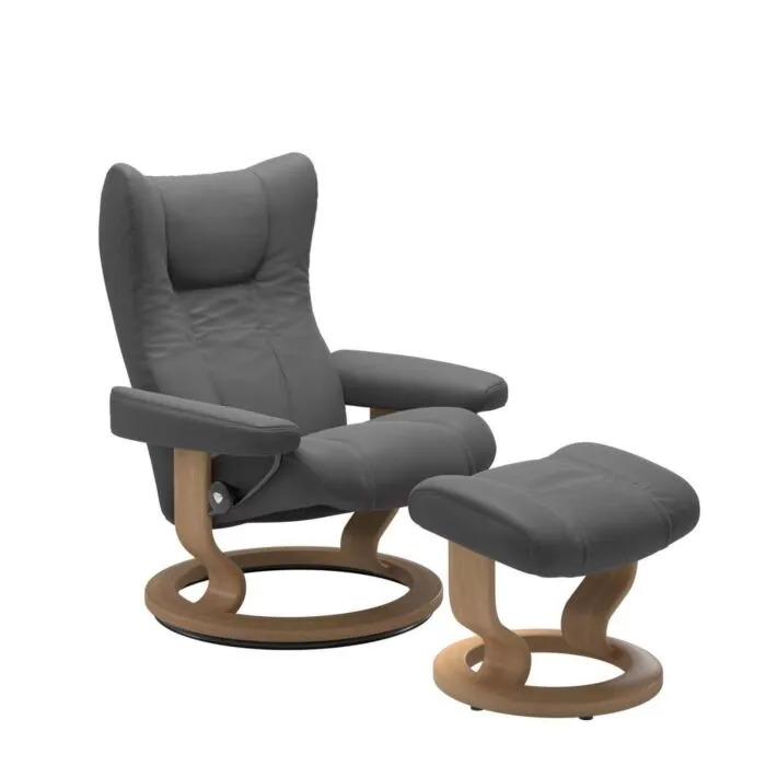 Exclusieve Aanbieding Stressless Wing M Classic relaxfauteuil+hocker-Batick Grey-Eiken