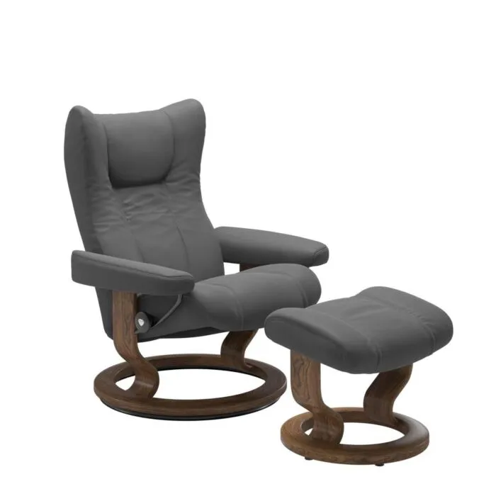 Must-Have Stressless Wing M Classic relaxfauteuil+hocker-Batick Grey-Teak