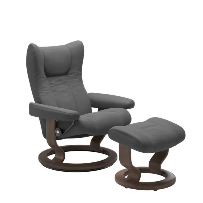 Beperkt Aanbod Stressless Wing M Classic relaxfauteuil+hocker-Batick Grey-Walnoot