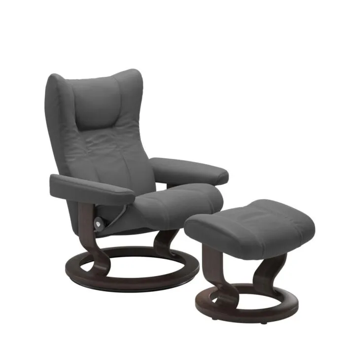 Stressless Wing M Classic relaxfauteuil+hocker-Batick Grey-Wenge Merkproduct