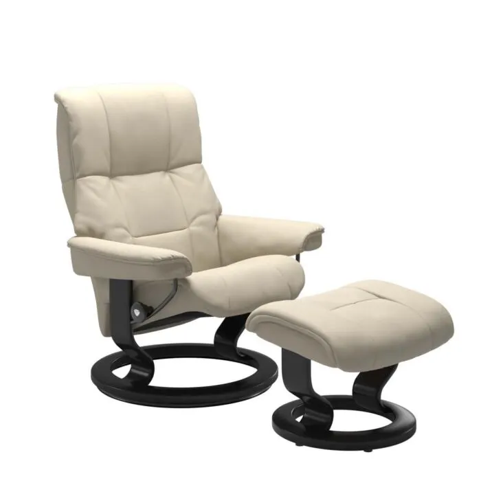 Stressless Mayfair M Classic relaxfauteuil+hocker-Batick Cream-Zwart Gereduceerde Prijs