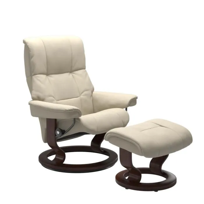 Stressless Mayfair M Classic relaxfauteuil+hocker-Batick Cream-Bruin Speciale Aanbieding