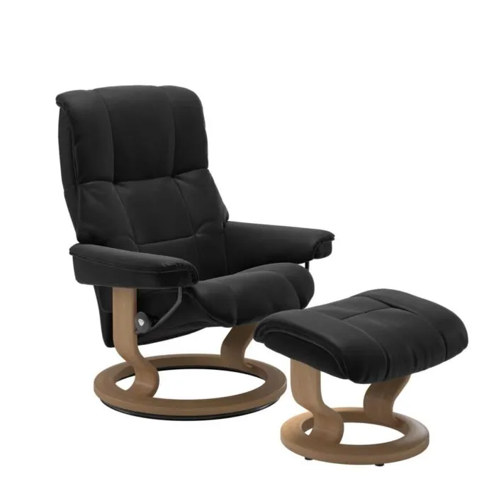 Koop Online Stressless Mayfair M Classic relaxfauteuil+hocker-Paloma Black-Eiken