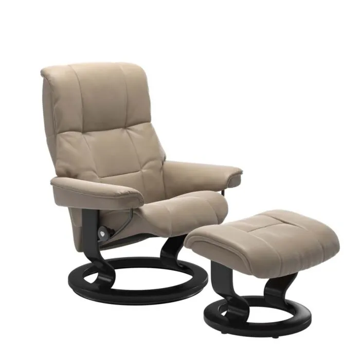 Stressless Mayfair M Classic relaxfauteuil+hocker-Cori Fog-Zwart Lage Prijs