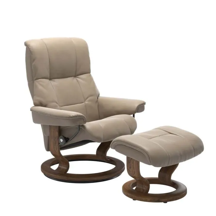 Stressless Mayfair M Classic relaxfauteuil+hocker-Cori Fog-Teak Betaalbaar