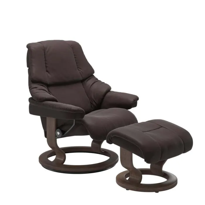 Stressless Reno M Classic relaxfauteuil+hocker-Paloma Chocolate-Walnoot Laatste Versie