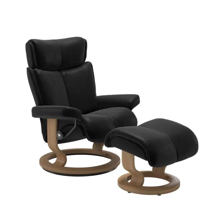 Stressless Magic M Classic relaxfauteuil+hocker-Batick Black-Eiken Betaalbaar