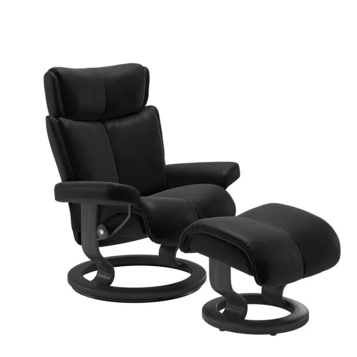Express Levering Stressless Magic M Classic relaxfauteuil+hocker-Batick Black-Grijs