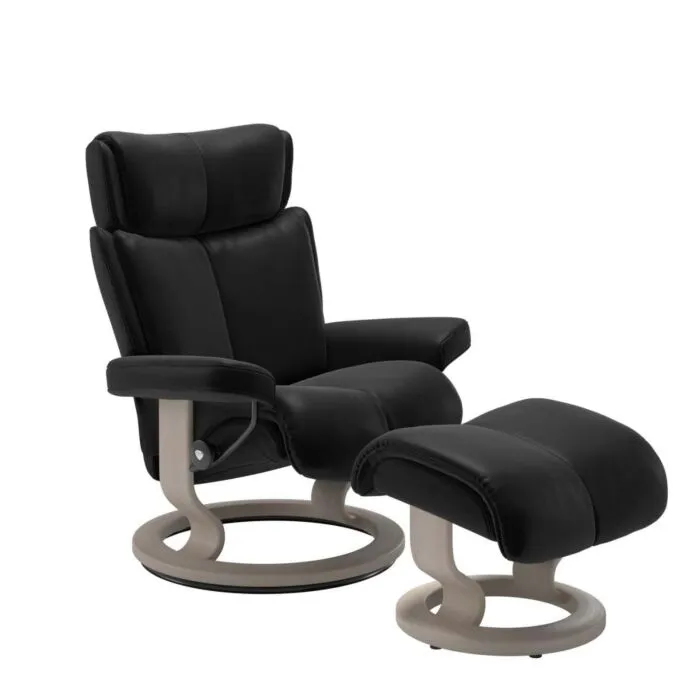 Stressless Magic M Classic relaxfauteuil+hocker-Batick Black-Whitewash Goedkoop