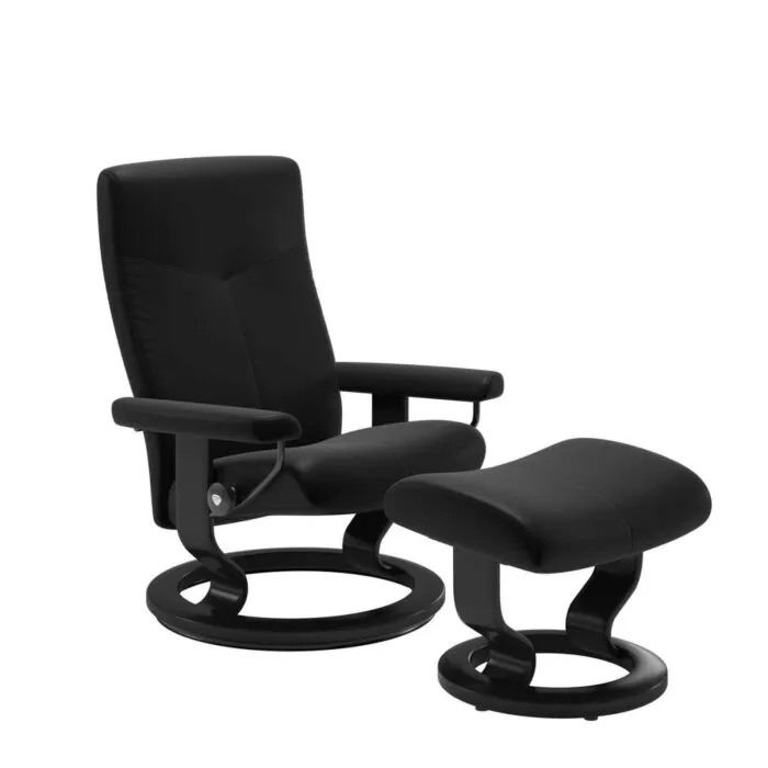 Stressless Dover M Classic relaxfauteuil+hocker-Batick Black-Zwart Dagaanbieding