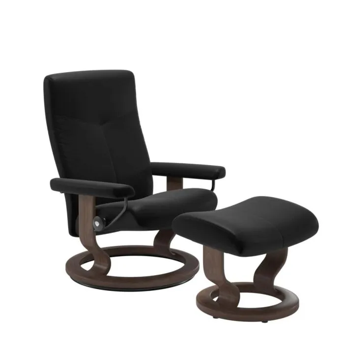 Merkproduct Stressless Dover M Classic relaxfauteuil+hocker-Batick Black-Walnoot