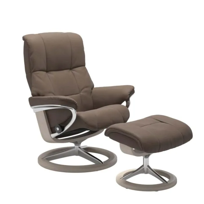 Korting Stressless Mayfair M Signature relaxfauteuil+hocker-Batick Mole-Whitewash
