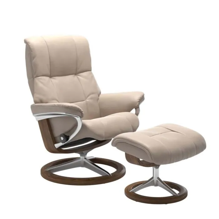 Uitverkoop Stressless Mayfair M Signature relaxfauteuil+hocker-Cori Vanilla-Teak