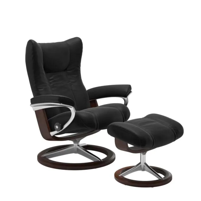 Stressless Wing M Signature chroom relaxfauteuil+hocker-Paloma Black-Bruin Bestseller