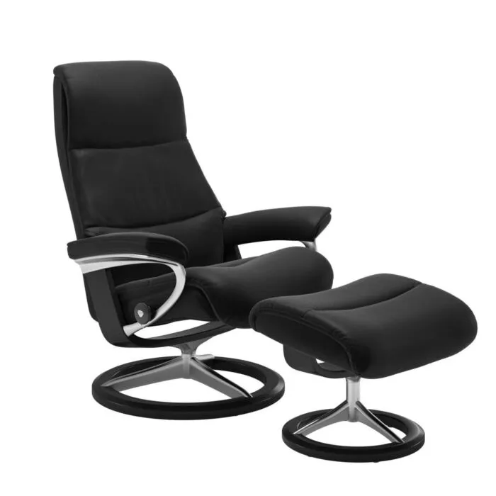 Stressless View M Signature chroom relaxfauteuil+hocker-Paloma Black-Zwart Snelle Levering