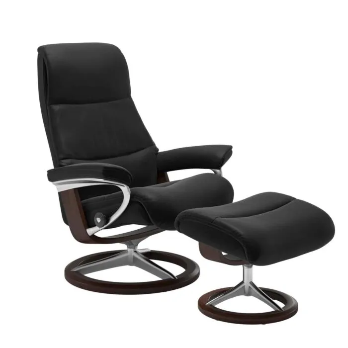Stressless View M Signature chroom relaxfauteuil+hocker-Paloma Black-Bruin Alleen Vandaag