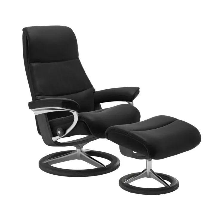 Laatste Versie Stressless View M Signature chroom relaxfauteuil+hocker-Paloma Black-Grijs