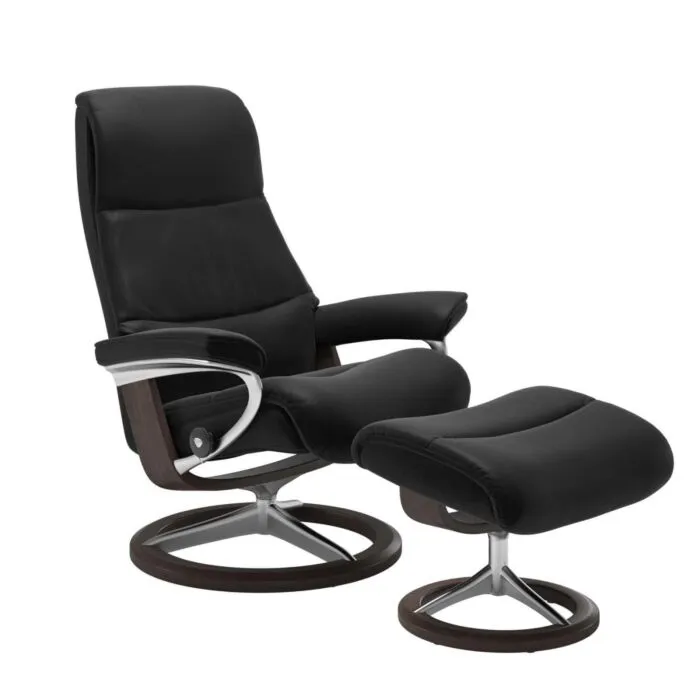 Stressless View M Signature chroom relaxfauteuil+hocker-Paloma Black-Wenge Koopje