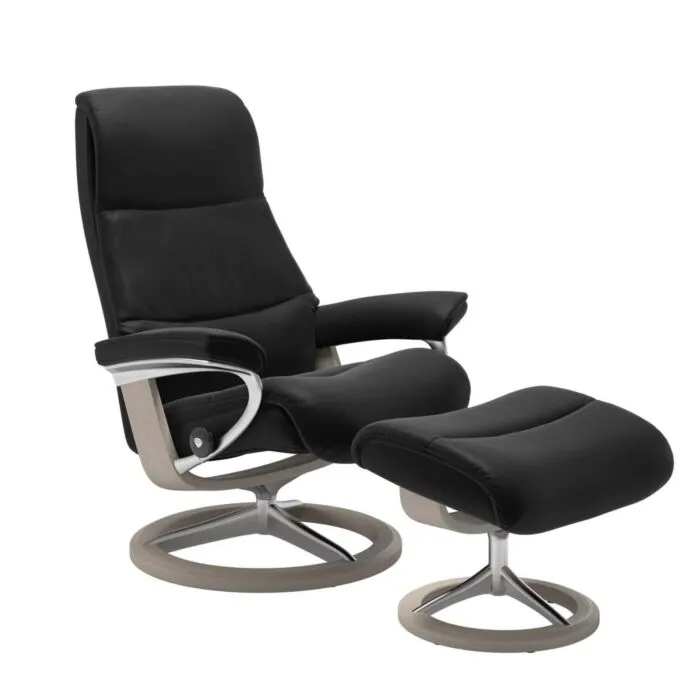 Stressless View M Signature chroom relaxfauteuil+hocker-Paloma Black-Whitewash Shop Nu