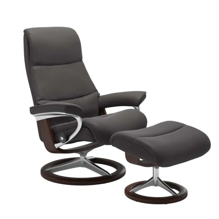 Beperkte Voorraad Stressless View M Signature chroom relaxfauteuil+hocker-Paloma Rock-Bruin