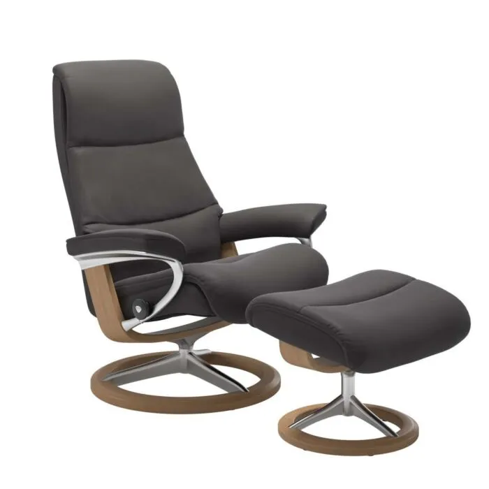 Stressless View M Signature chroom relaxfauteuil+hocker-Paloma Rock-Eiken Seizoensaanbieding