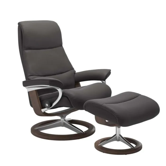 Aanbieding Stressless View M Signature chroom relaxfauteuil+hocker-Paloma Rock-Walnoot