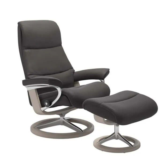 Bestseller Stressless View M Signature chroom relaxfauteuil+hocker-Paloma Rock-Whitewash