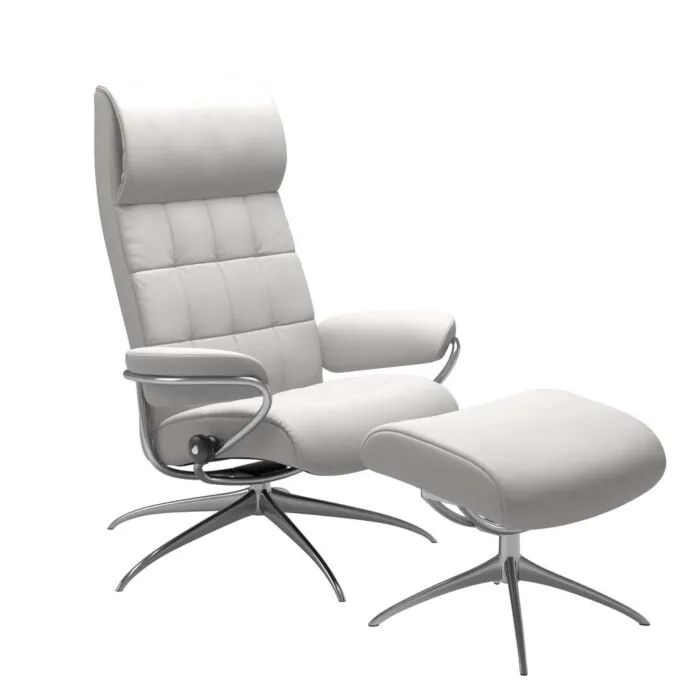Stressless London M High Back Star relaxfauteuil+hocker-Batick Snow-Chroom Nieuw