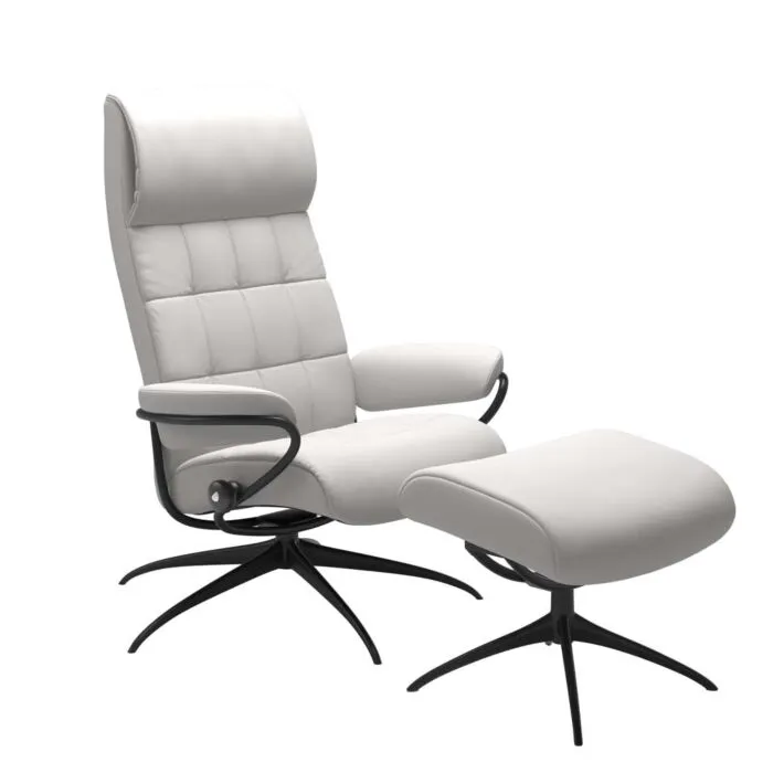 Stressless London M High Back Star relaxfauteuil+hocker-Batick Snow-Mat Zwart Populair