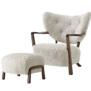 Beperkte Voorraad &tradition Wulff fauteuil + poef oiled walnut-Sheepskin 17mm, Moonlight