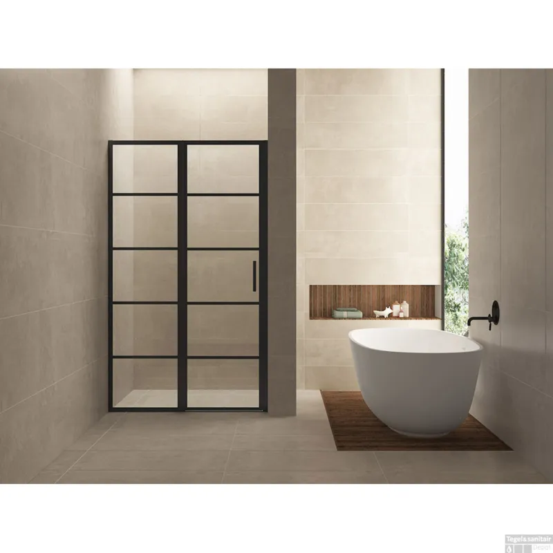 BWS Nisdeur INDUS met Vast Paneel 110x200 cm 8 mm NANO Glas Omkeerbaar Mat Zwart Direct Beschikbaar