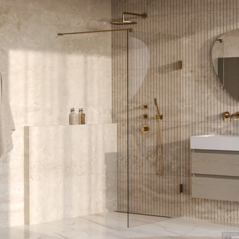 BRAUER Void inloopdouche helder glas 90x200 incl. glascoating PVD goud geborsteld Aanbieding