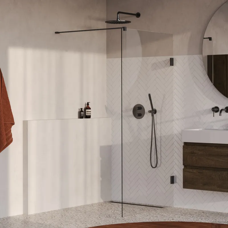 Aanbieding BRAUER Void inloopdouche helder glas 90x200 incl. glascoating PVD gunmetal geborsteld
