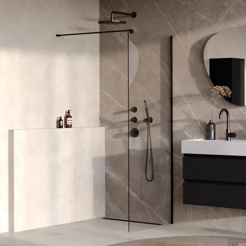BRAUER Oblivion inloopdouche helder glas 80x200 incl. glascoating mat zwart Favoriet
