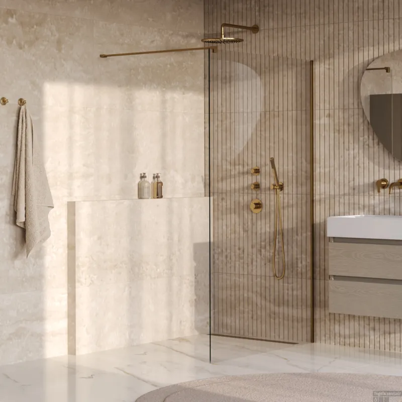 Actieprijs BRAUER Oblivion inloopdouche helder glas 120x200 incl. glascoating PVD goud geborsteld