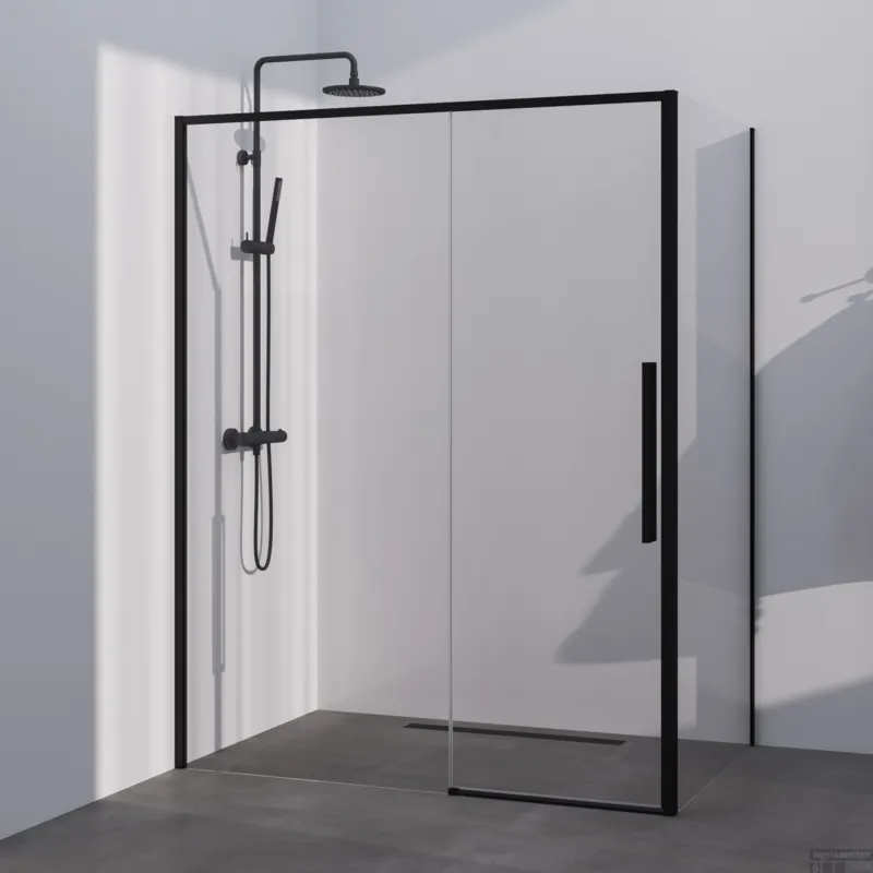 Actieprijs BRAUER Season douchecabine model B met schuifdeur helder glas 140x80x200 omkeerbaar incl. glascoating Season-Mat Zwart