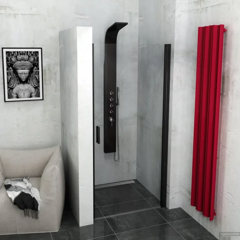 Douchedeur Sapho Zoom Line Black Draaideur 90x200 cm 6 mm Gecoat Glas Mat Zwart Korting